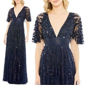 $798‎ Mac Duggal 93784 Sizie 16 Blue Embellished V-Neck Column Gown Maxi Dress